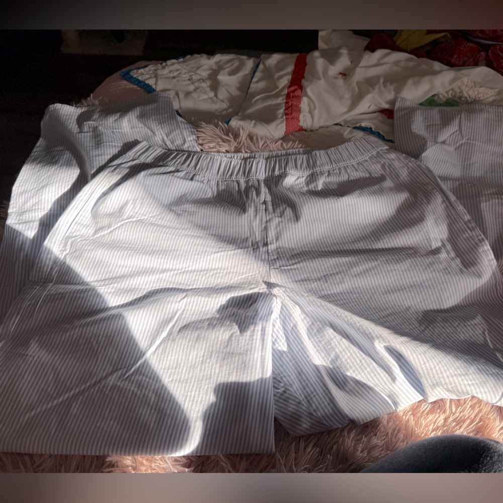 Blue and White Striped Pajama Pants